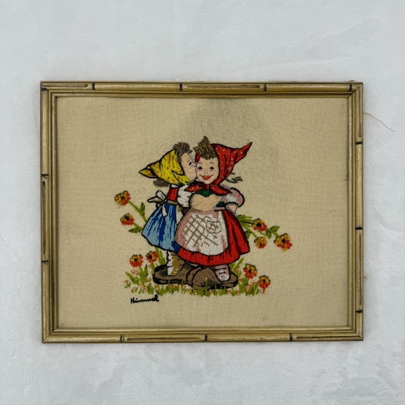National Paragon Other - VTG 1976 Hummel Paragon Embroidery Completed Framed Crewel "Telling Her Secret"
